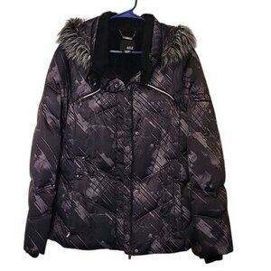 Ana‎ Womens Black, Gray & Purple Faux Fur Hooded Winter Coat XL